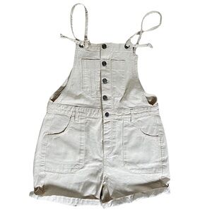 FatFace Carrie Short Dungaree Denim Tie Shoulder Off White Cream Overalls Size 6